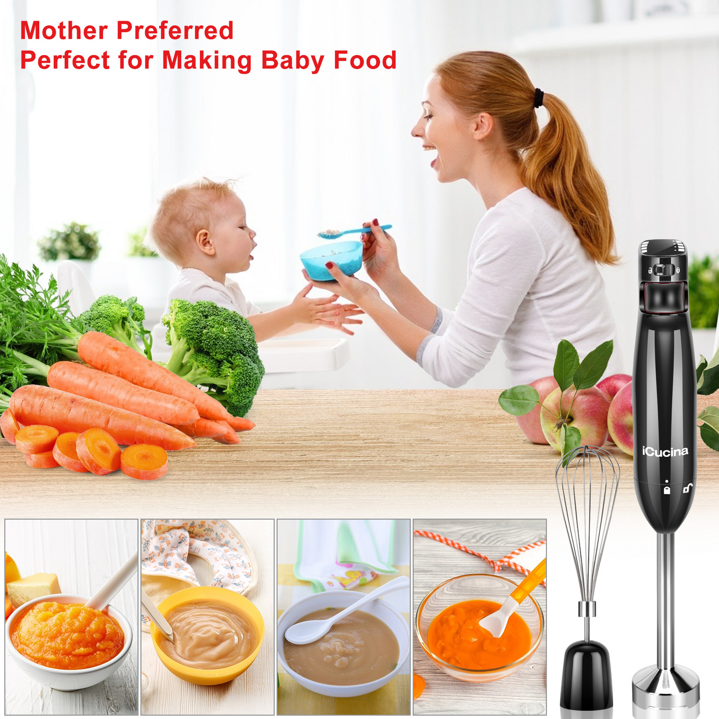 icucina® multi speed immersion blender hand mixer