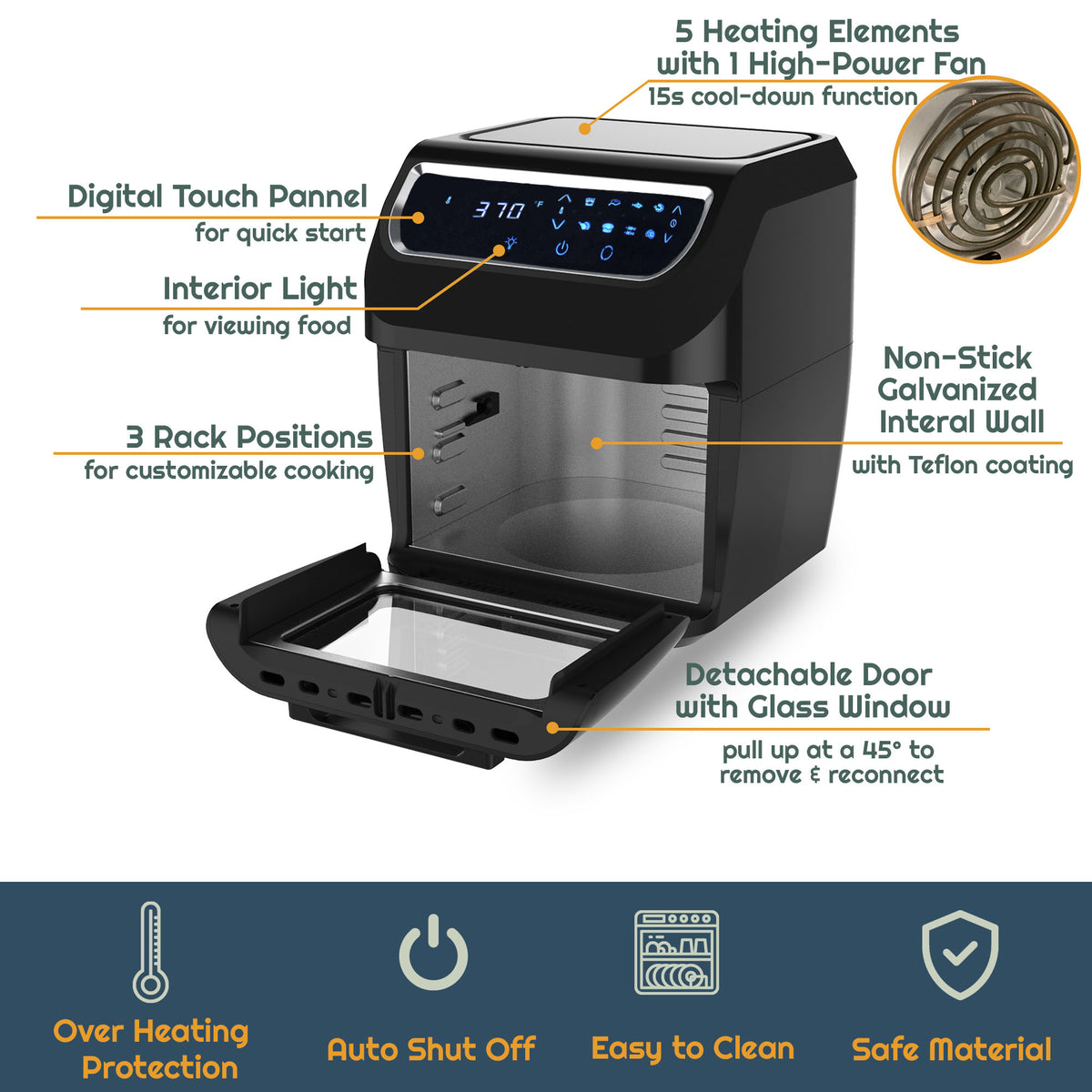 Touch Screen 1700W 10L Capacity Horno Freidora Electric Air Fryer