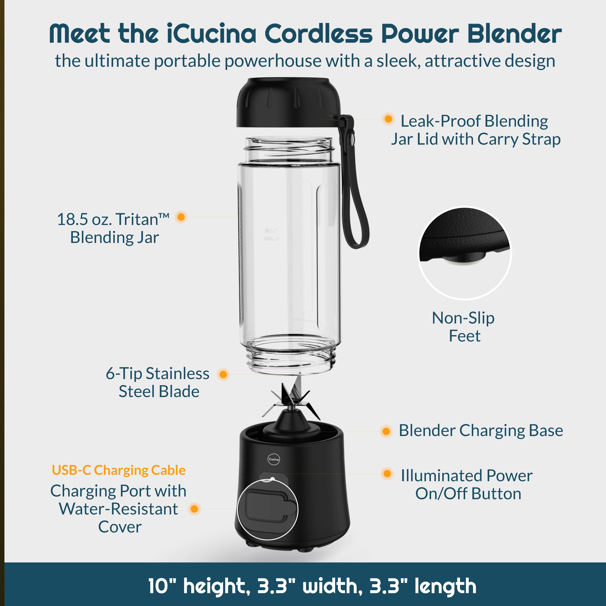 iCucina® Portable Rechargeable Blender