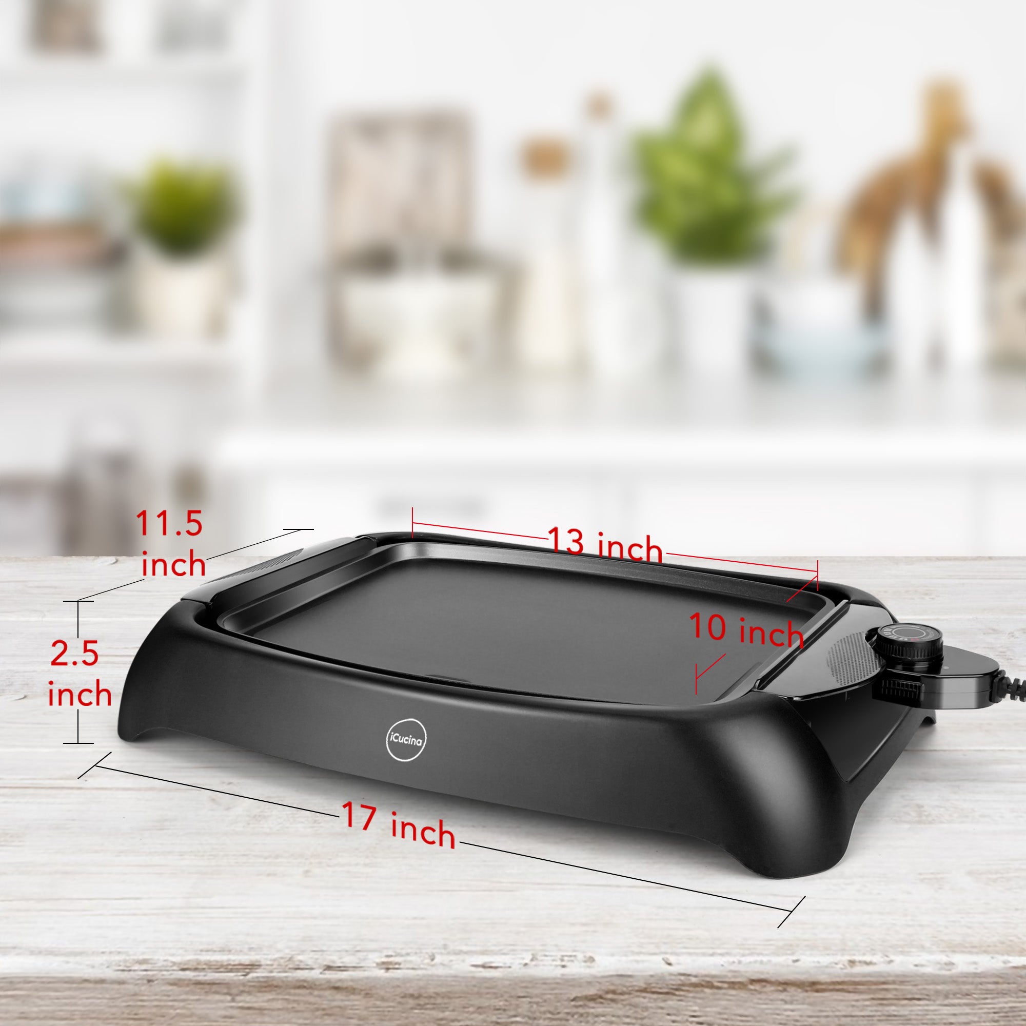 iCucina Flat Electric Griddle Nonstick for Pancakes, Eggs, Quesadillas, Electric Indoor Kitchen Griddle with A Fully Immersible