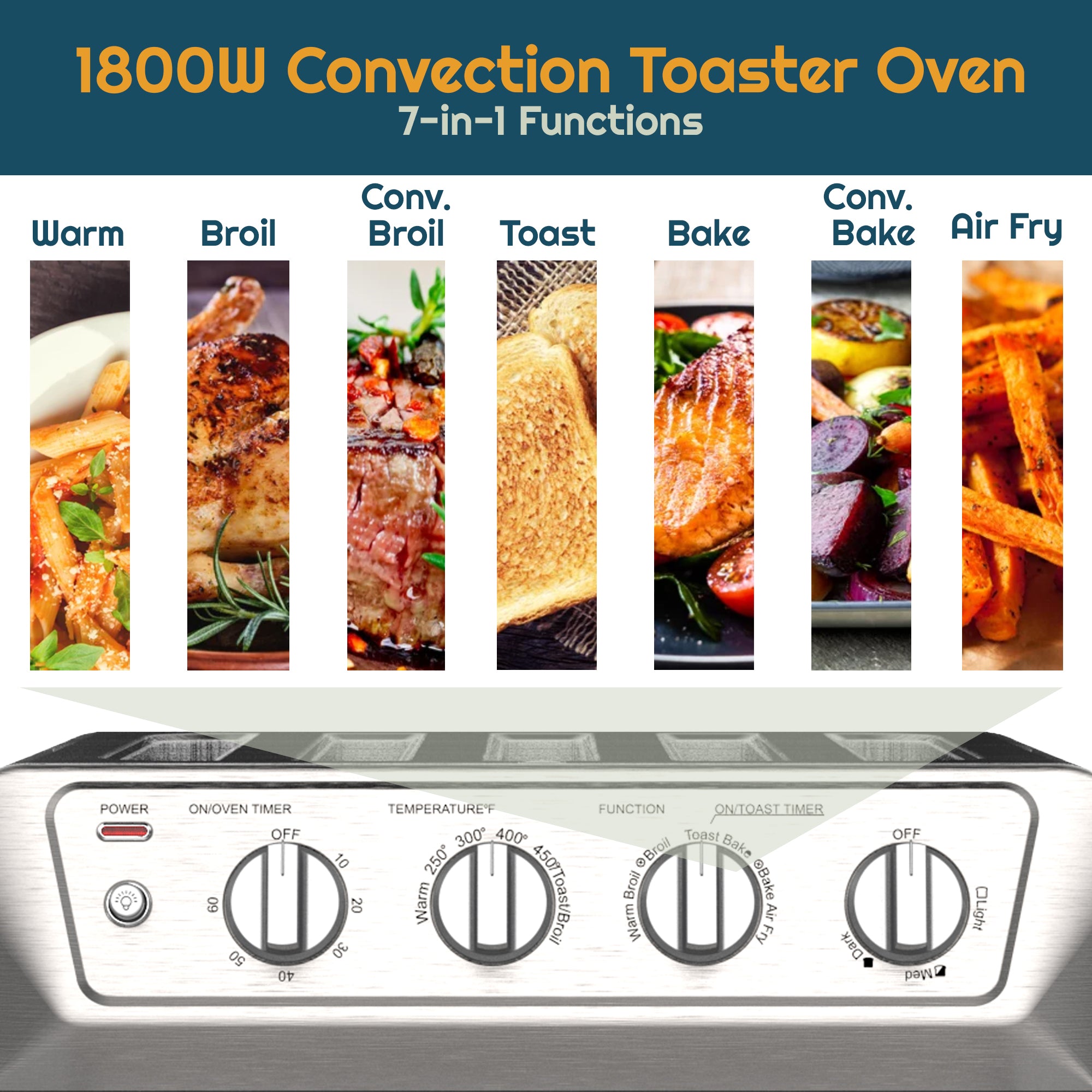 NEW Toaster Oven Air Fryer Combo 7-In-1 Convection Easy Clean Stainless