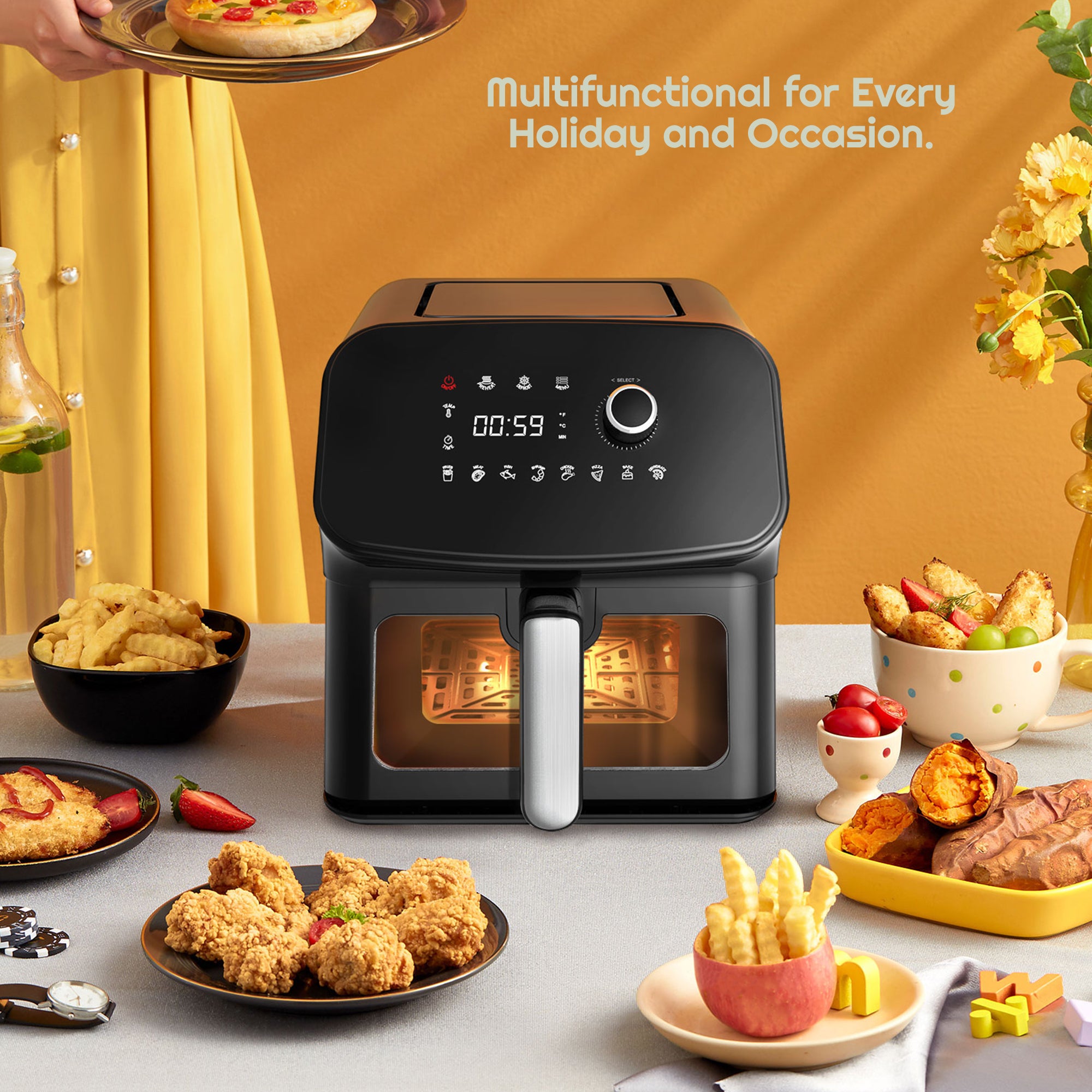 iCucina Digital Air Fryer, 10 Qt Air Fryer Oven with 8 Cooking Presets and Air  Fryer Accessories, Chicken Rotisserie, Rotating Mesh Basket 